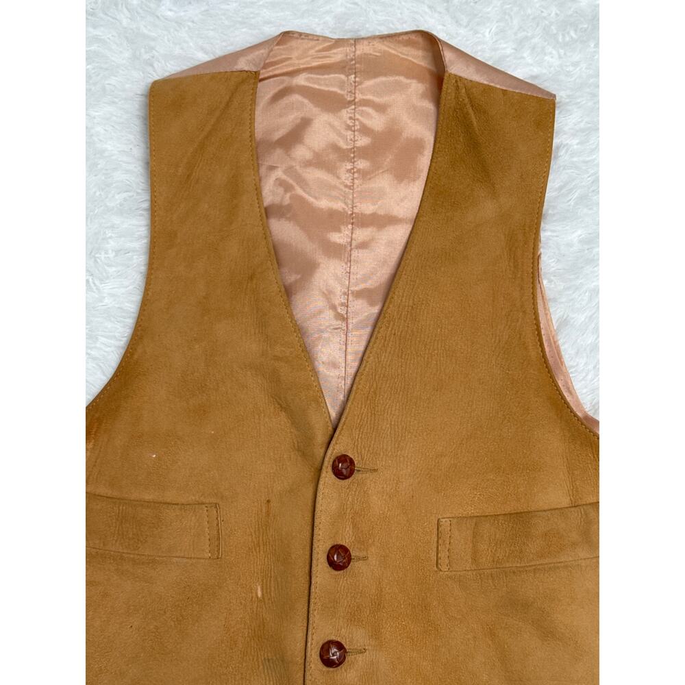 Vintage 1970s Camel Suede Leather Vest Western Boho Small - Picture 13 of 14